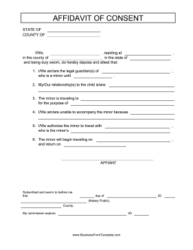 Affidavit Of Consent Business Form Template