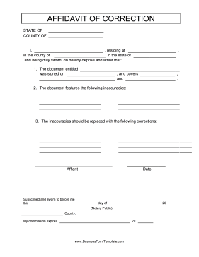 Affidavit Of Correction Business Form Template