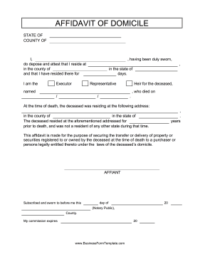 Affidavit Of Domicile Business Form Template