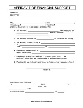 Affidavit Of Financial Support Business Form Template