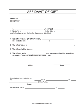 Affidavit Of Gift Business Form Template