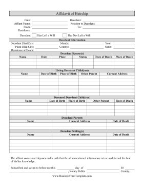 Affidavit Of Heirship Business Form Template