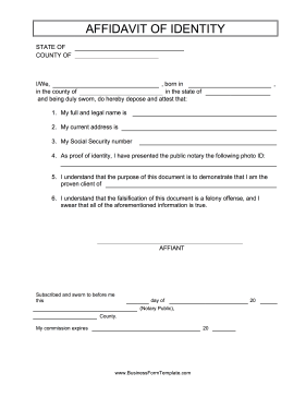 Affidavit Of Identity Business Form Template