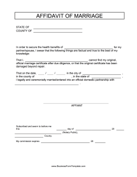 Affidavit Of Marriage Business Form Template