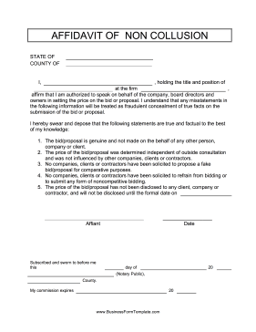 Affidavit Of Non Collusion Business Form Template