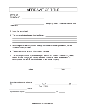 Affidavit Of Title Business Form Template