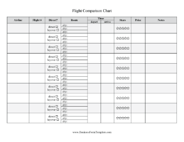 Airline Flight Comparison Chart Business Form Template