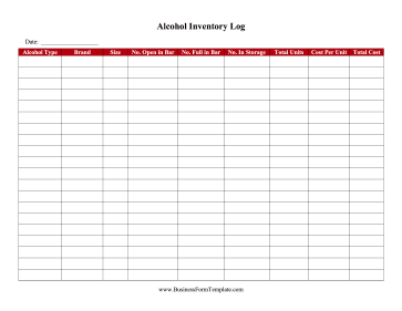 Alcohol Inventory Log Business Form Template
