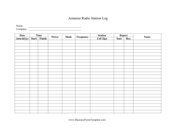 Amateur Radio Station Log Business Form Template