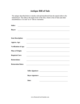Antique Bill of Sale Business Form Template