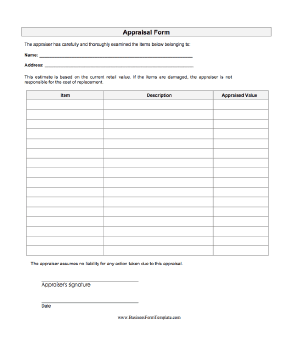 Appraisal Form Business Form Template