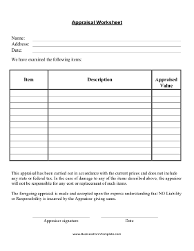 Appraisal Worksheet Business Form Template