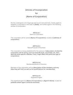 Articles of Incorporation Business Form Template