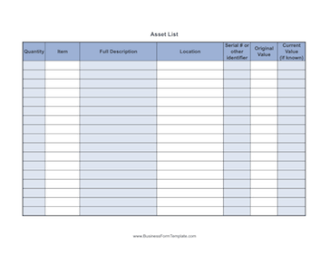 Asset List Business Form Template