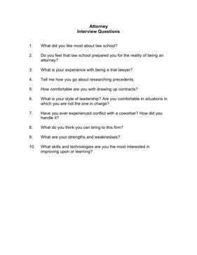 Attorney Interview Questions Business Form Template