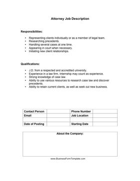 Attorney Job Description Business Form Template