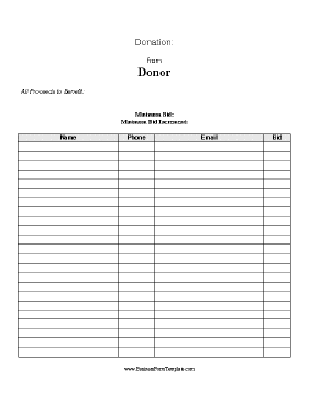 Auction Bid Sheet Business Form Template