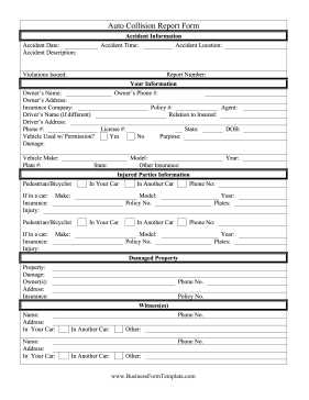 Auto Collision Report Form Business Form Template