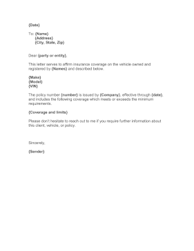 Auto Insurance Verification Letter Business Form Template