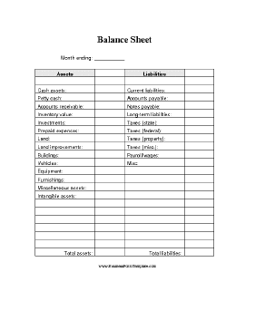 Balance Sheet Blank Business Form Template