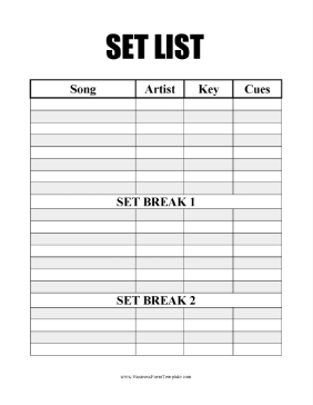 Band Set List Business Form Template