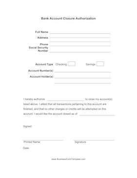 Bank Account Closure Authorization Business Form Template