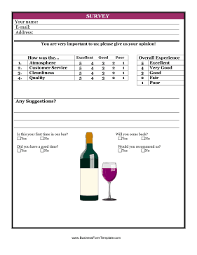 Bar Survey Card Business Form Template