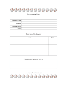 Baseball Sponsorship Form Business Form Template