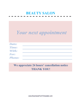 Beauty Salon Appointment Business Form Template