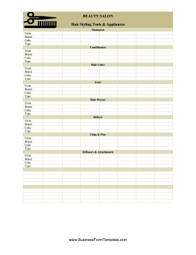 Beauty Salon Supplies Inventory Card Business Form Template