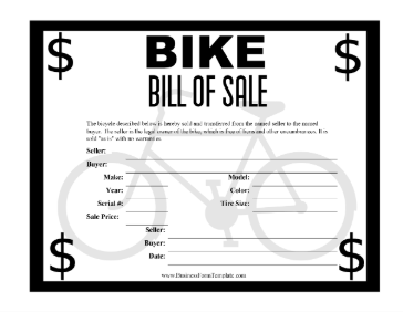 Bike Bill Of Sale Certificate Business Form Template
