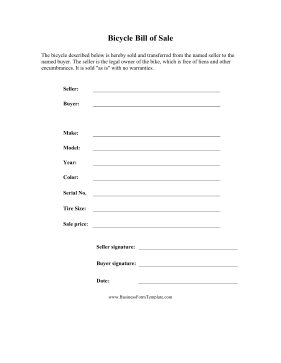 Bike Bill of Sale Business Form Template