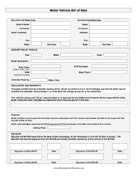 Bill Of Sale Business Form Template