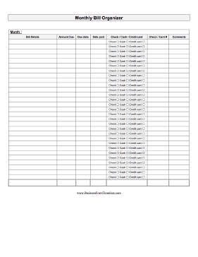 Bill Organizer Business Form Template