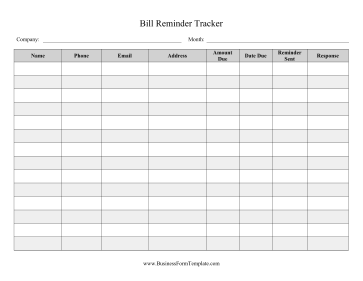 Bill Reminder Tracker Business Form Template