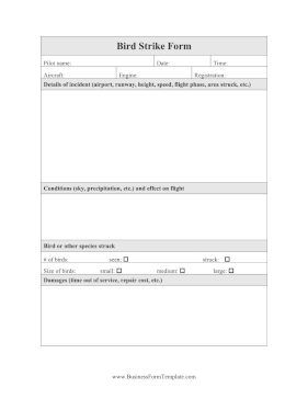 Bird Strike Form Business Form Template