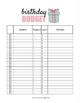 Birthday Budget Business Form Template
