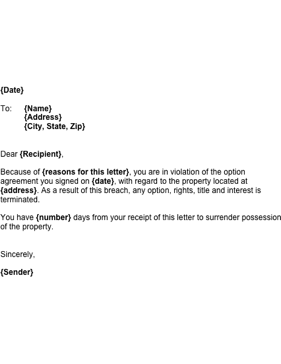 Notice of Breach of Option Business Form Template