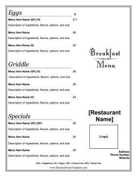 Breakfast Menu Business Form Template