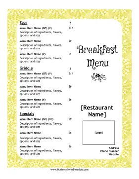 Breakfast Menu Casual Business Form Template