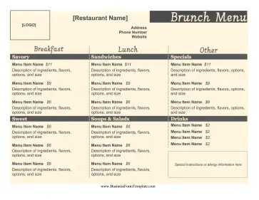 Brunch Menu Business Form Template