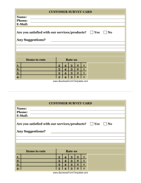 Business Customer Survey Card Business Form Template