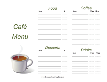 Cafe Menu Business Form Template