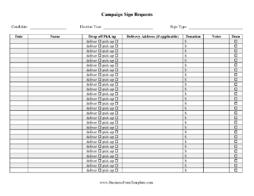 Campaign Sign Requests Business Form Template
