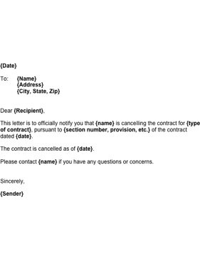 Notification of Canceled Contract Business Form Template