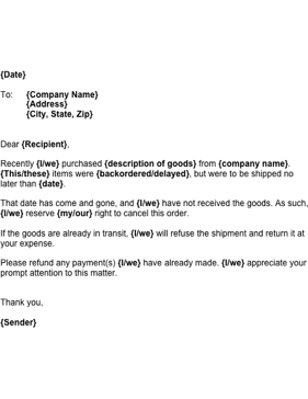 Request to Cancel Delayed Shipment Business Form Template
