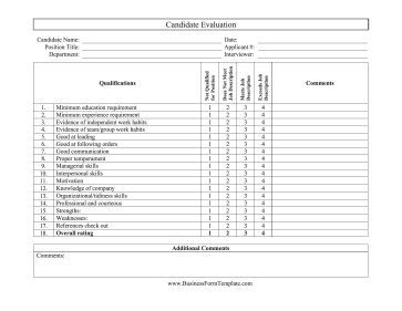 Candidate Evaluation Business Form Template