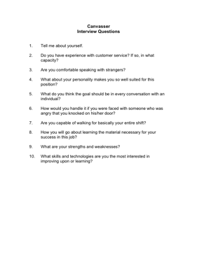 Canvasser Interview Questions Business Form Template