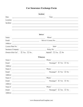 Car Insurance Exchange Form Business Form Template