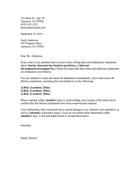 Cease and Desist Libel Business Form Template